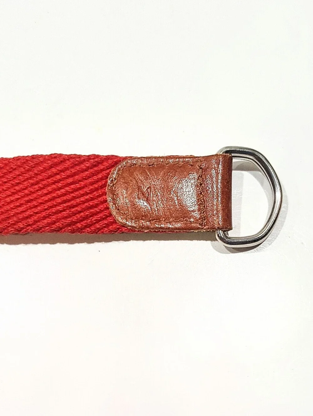 Edde Bauer Womens M Red Woven Belt Leather Tabs Silver D-Rings Buckle Braided